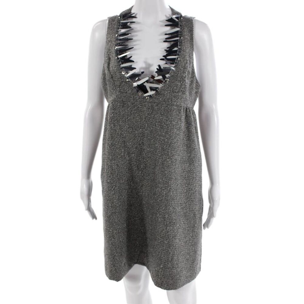 Anna Sui For Target Women Overall Dress Gray V-Neck Herringbone Size M